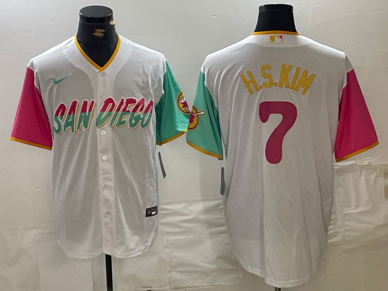 Men San Diego Padres #7 H.S.Kim White City Edition 2024 Nike MLB Jersey style 2->->
